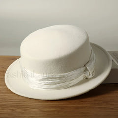 French Flat Top Woolen Fashionable Versatile British Retro Hat Beige / One Size