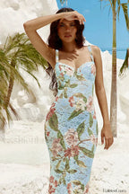 French Retro Lace Vest Sleeveless Printed Floral Dress