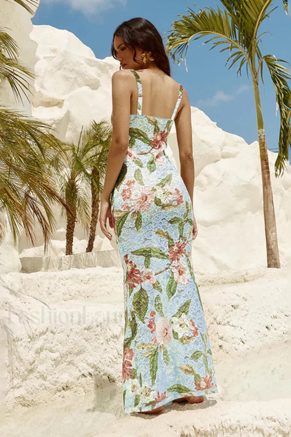 French Retro Lace Vest Sleeveless Printed Floral Dress