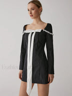 French Square Graceful Neck Short Dress Black / XS Dresses