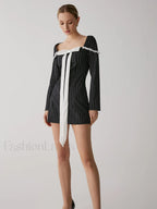 French Square Graceful Neck Short Dress Dresses