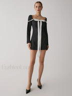 French Square Graceful Neck Short Dress Dresses