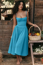 French Vintage Strap Midi Dress Blue / S