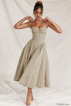 French Vintage Strap Midi Dress Chocolate / S