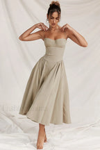 French Vintage Strap Midi Dress Chocolate / S