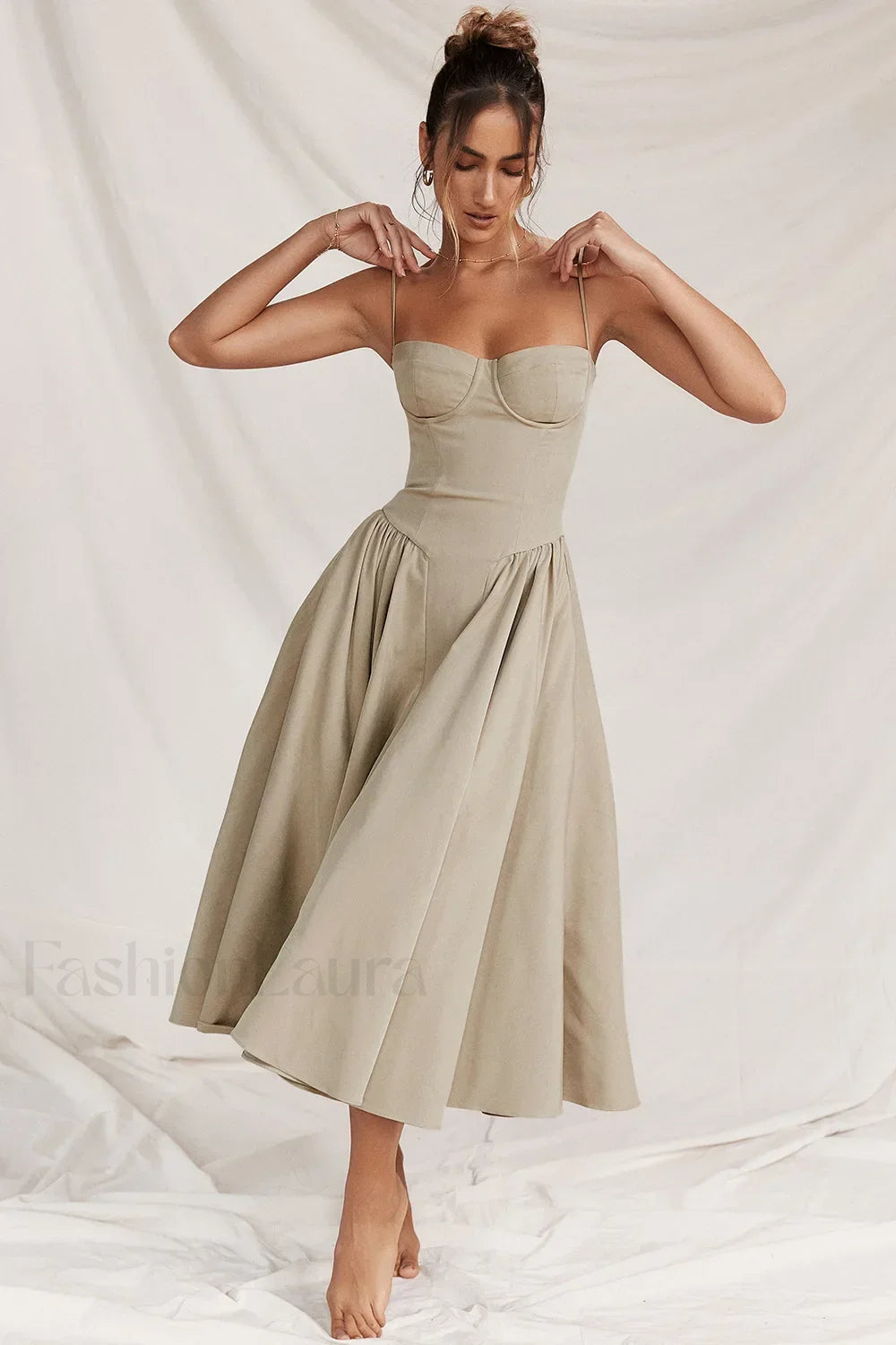 French Vintage Strap Midi Dress Chocolate / S