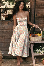 French Vintage Strap Midi Dress Flower color 1 / S