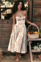 French Vintage Strap Midi Dress Flower color 1 / S