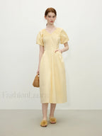 French Waist Slim Midi Dress Yellow / XS