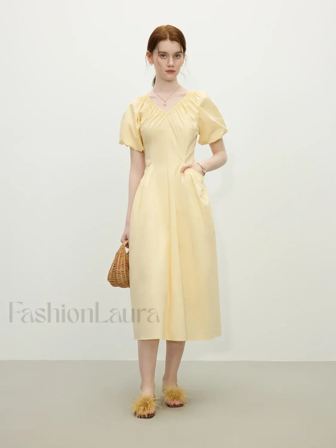 French Waist Slim Midi Dress Yellow / XS Main image