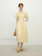 French Waist Slim Midi Dress Yellow / XS