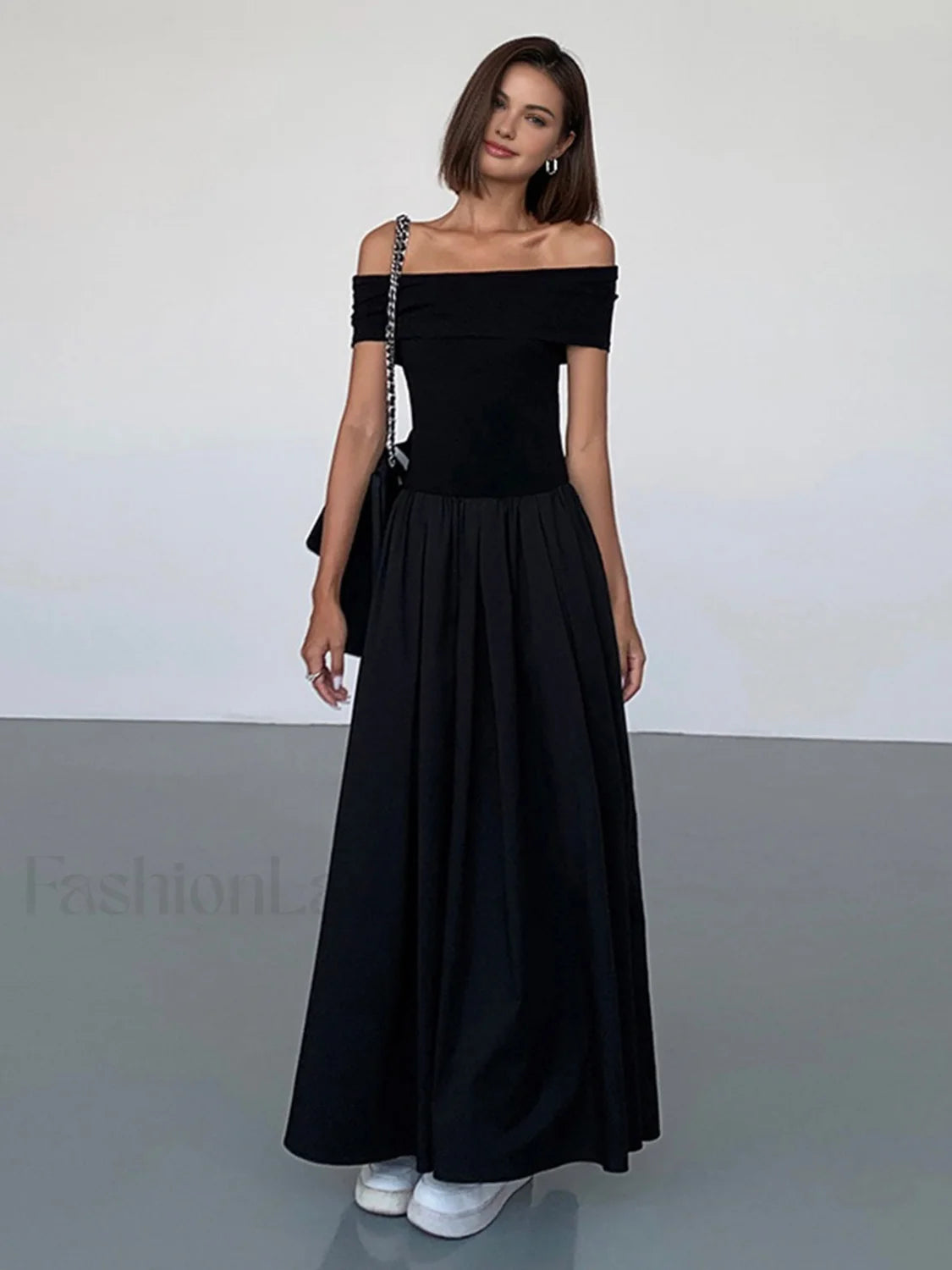 Frenchy Solid Graceful Off-Shoulder Long Dress Secondary image