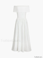 Frenchy Solid Graceful Off Shoulder Long Dress Dresses