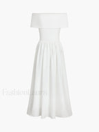 Frenchy Solid Graceful Off Shoulder Long Dress Dresses