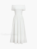 Frenchy Solid Graceful Off Shoulder Long Dress White / XS Dresses