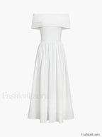 Frenchy Solid Graceful Off Shoulder Long Dress White / XS Dresses