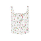 Fresh Tie Front Square Neck Frill Bustier Floral Printed Tank Top Pink Floral Tops