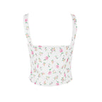 Fresh Tie Front Square Neck Frill Bustier Floral Printed Tank Top Pink Floral Tops