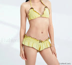 Frilled Padded Back Tie Bikini Set Yellow / S