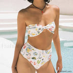 Fruit Print Strapless Bandeau Bikini Set Beige / S