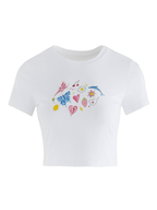 Fruity Butterfly Print Crop Top Tops&Tees