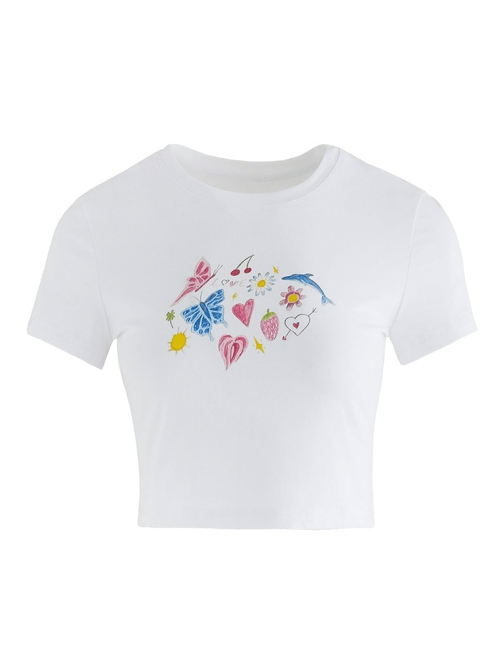 Fruity Butterfly Print Crop Top Tops&Tees