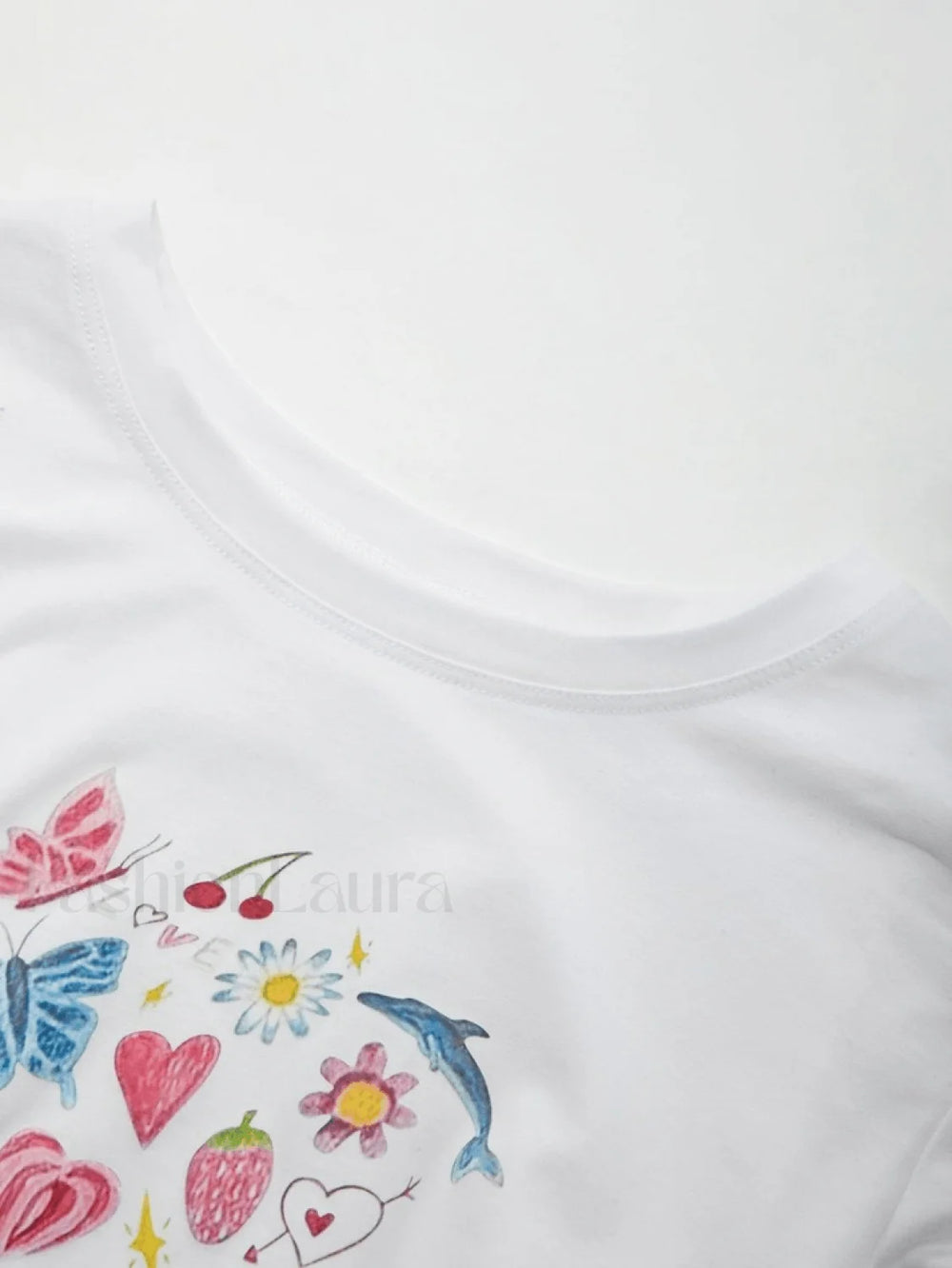 Fruity Butterfly Print Crop Top Tops&Tees