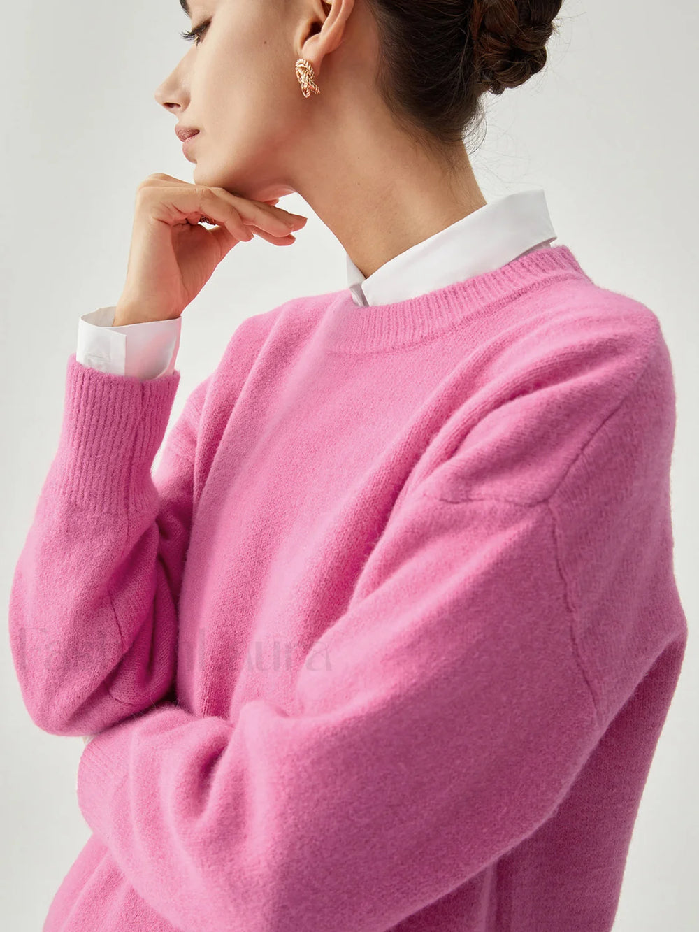 Fuchsia Crew Graceful Neck Knit Sweater Sweaters L