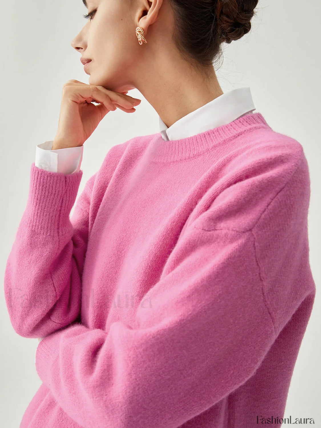 Fuchsia Crew Graceful Neck Knit Sweater Sweaters L