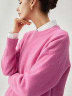 Fuchsia Crew Graceful Neck Knit Sweater Sweaters L