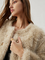 Fuzzy Faux Graceful Fur Buttoned Coat Women Faux Fur Coats