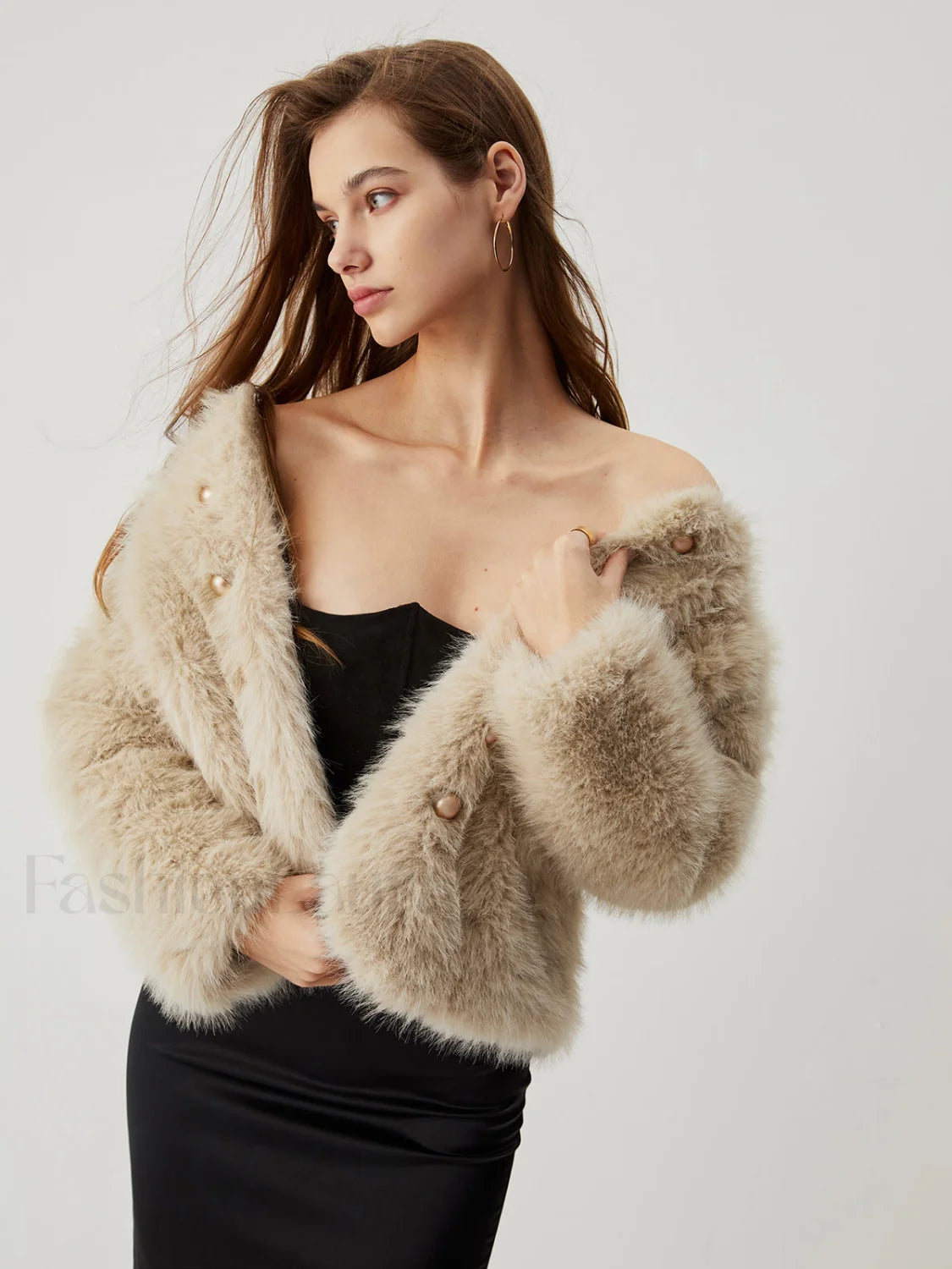 Fuzzy Faux Graceful Fur Buttoned Coat Secondary image