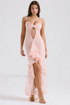 Gabriella Light Stylish Peach Ruffle Dress XS / Light Peach