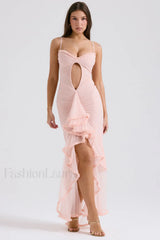 Gabriella Light Stylish Peach Ruffle Dress XS / Light Peach