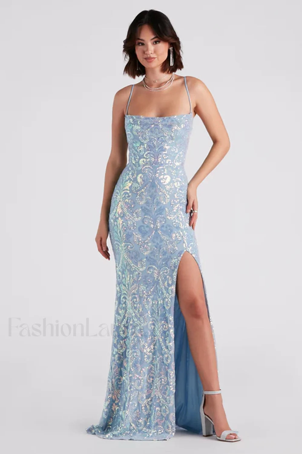Gabrielle Formal Stylish Sequin Long Dress S / Light Blue