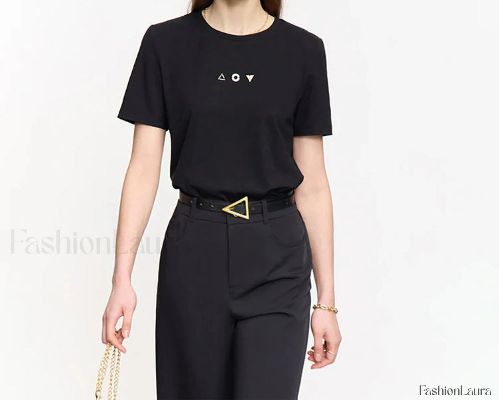 Geometric Print Cotton T Shirt Black / S