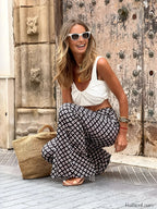 Geometrical Print Flare Pants Pants