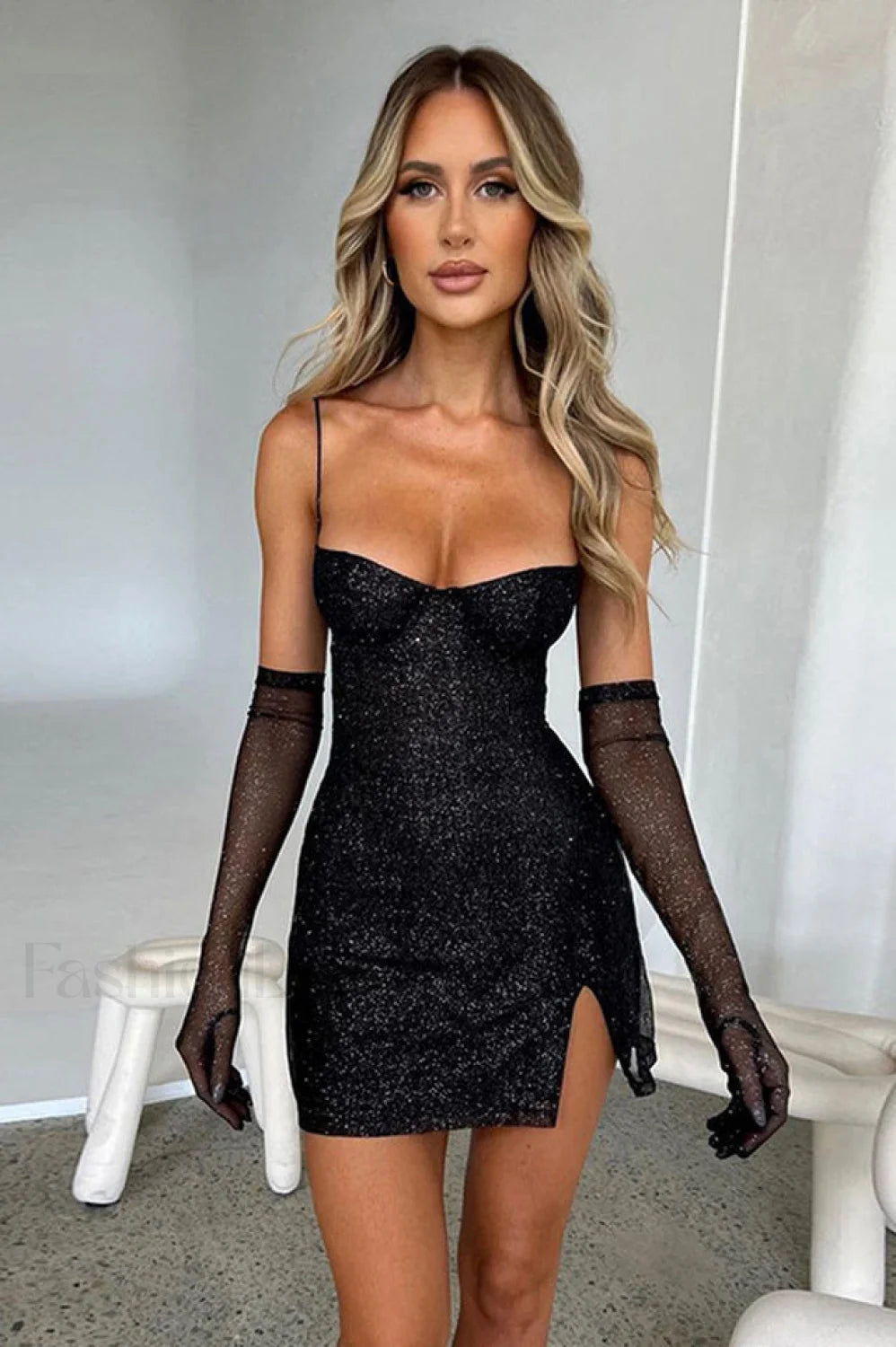 Georgia Shiny Stylish Dress With Gloves