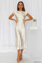Get In Formation Charming Satin Midi Dress S / Champagne