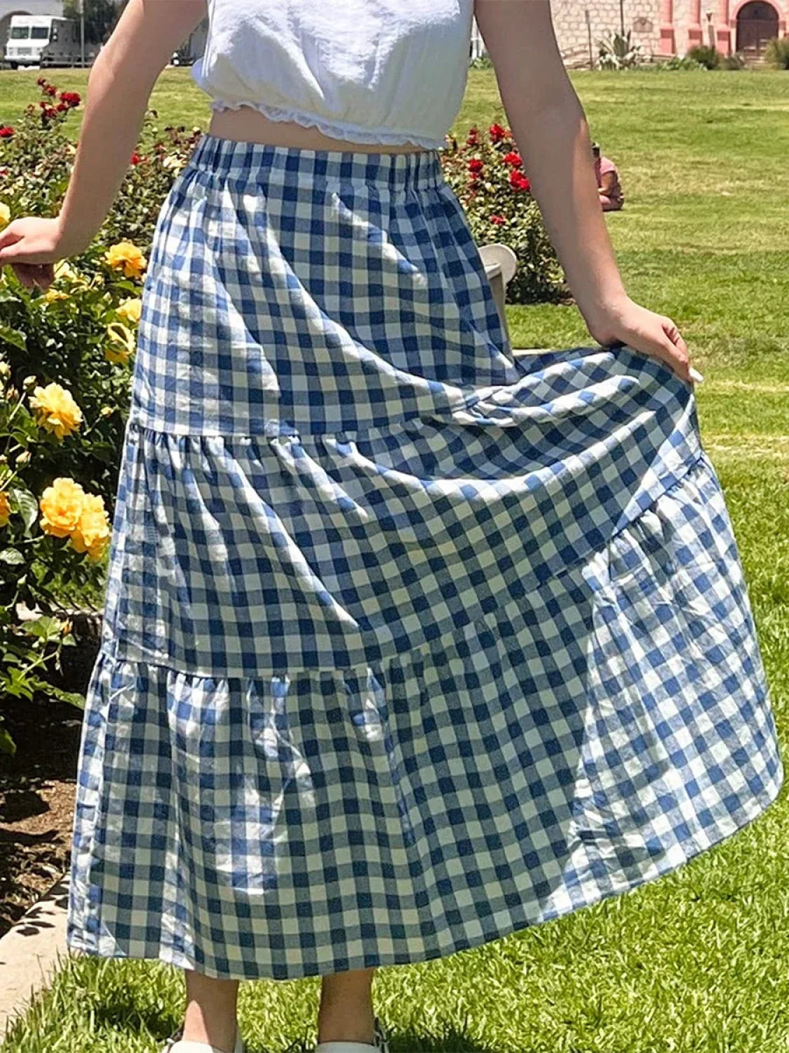Gingham Patchwork Tiered Maxi Skirt Secondary image