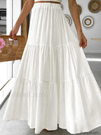 Gingham Patchwork Tiered Maxi Skirt WHITE / S