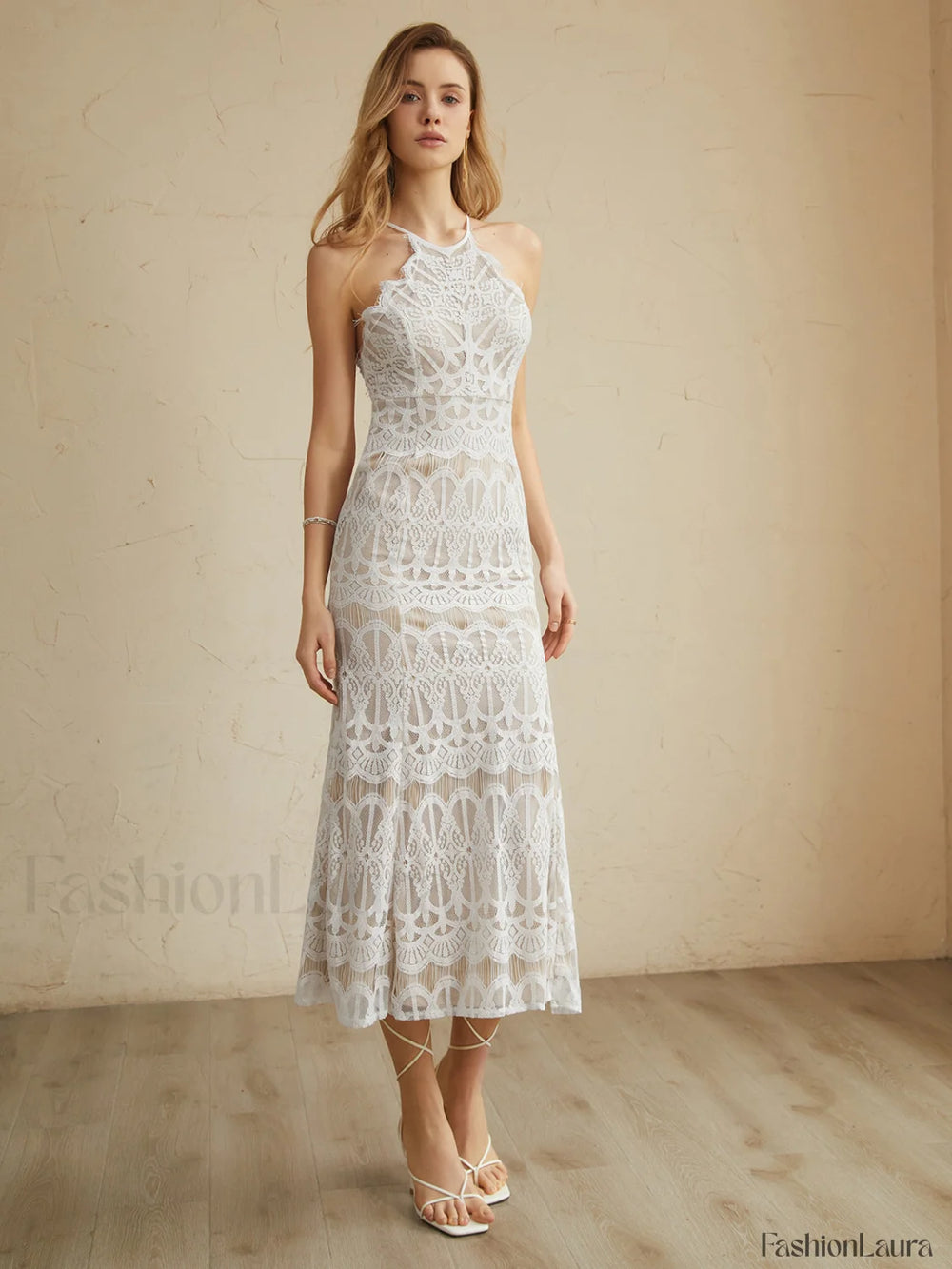 Glamorous Lace Graceful Halter Long Dress Dresses