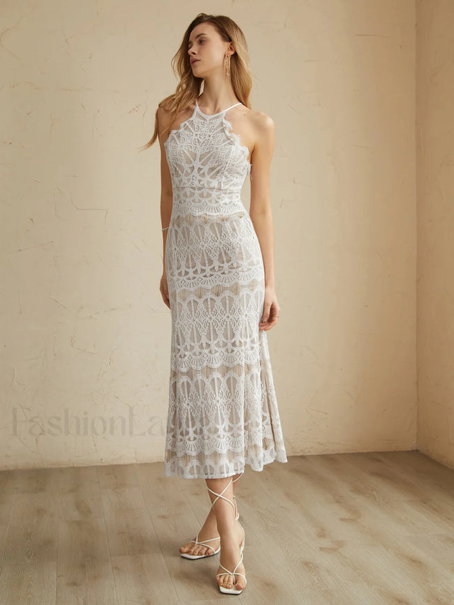 Glamorous Lace Graceful Halter Long Dress White / XS Dresses Main image