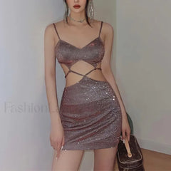 Glitter Hollow Spaghetti Mini Dress