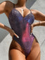 Glitter Sparkling V Neck High Cut One Piece purple / S