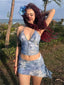 Glitter Tassel Skirt Two Piece Set Blue / S