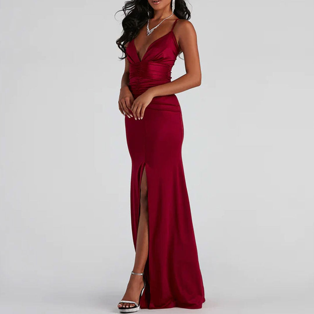 V High Slit Maxi Dress - Red Secondary image