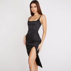 High Slit Slip Cocktail Midi Dress Black L / Black Party Dresses