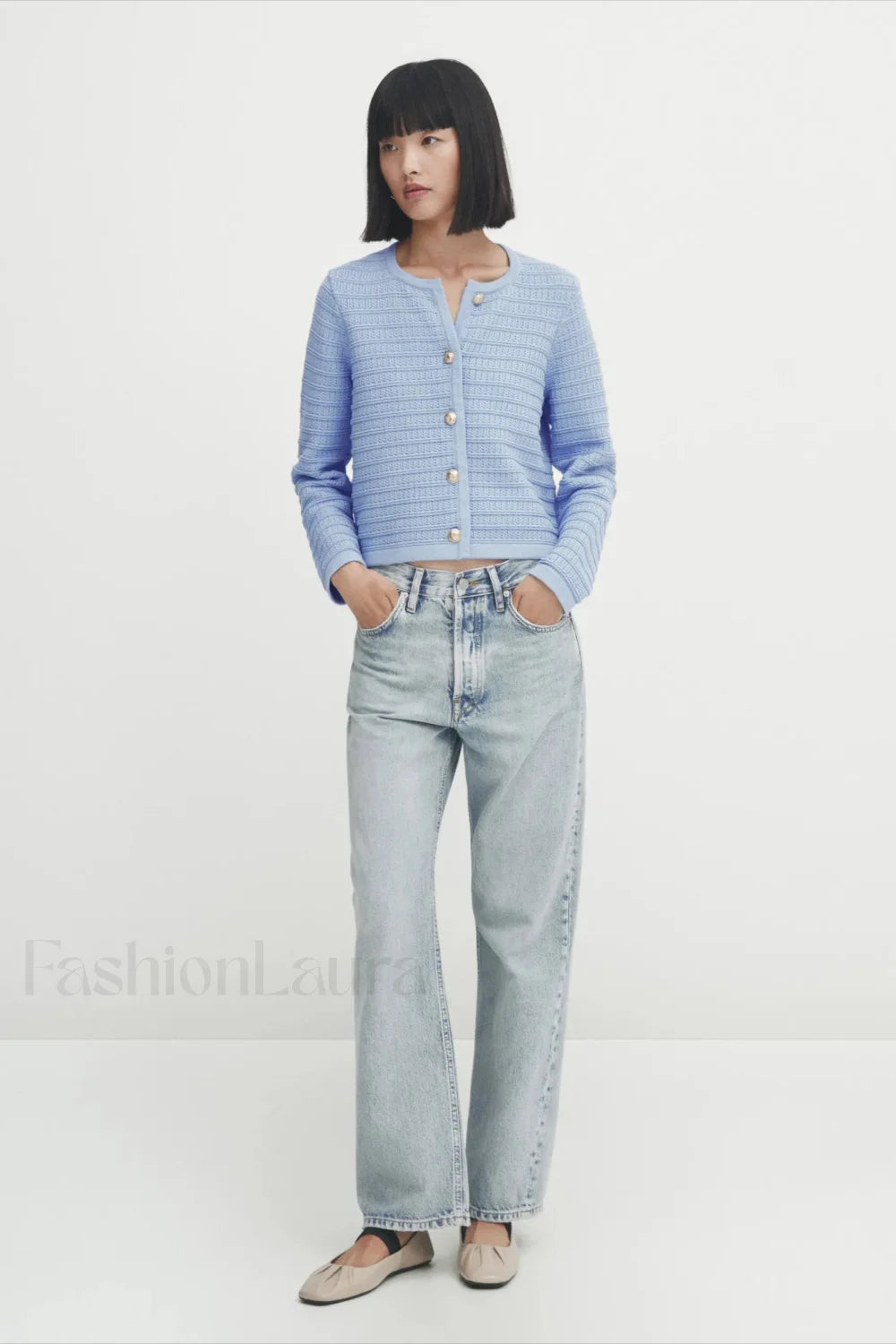 Gold Button Textured Knit Cardigan Secondary image