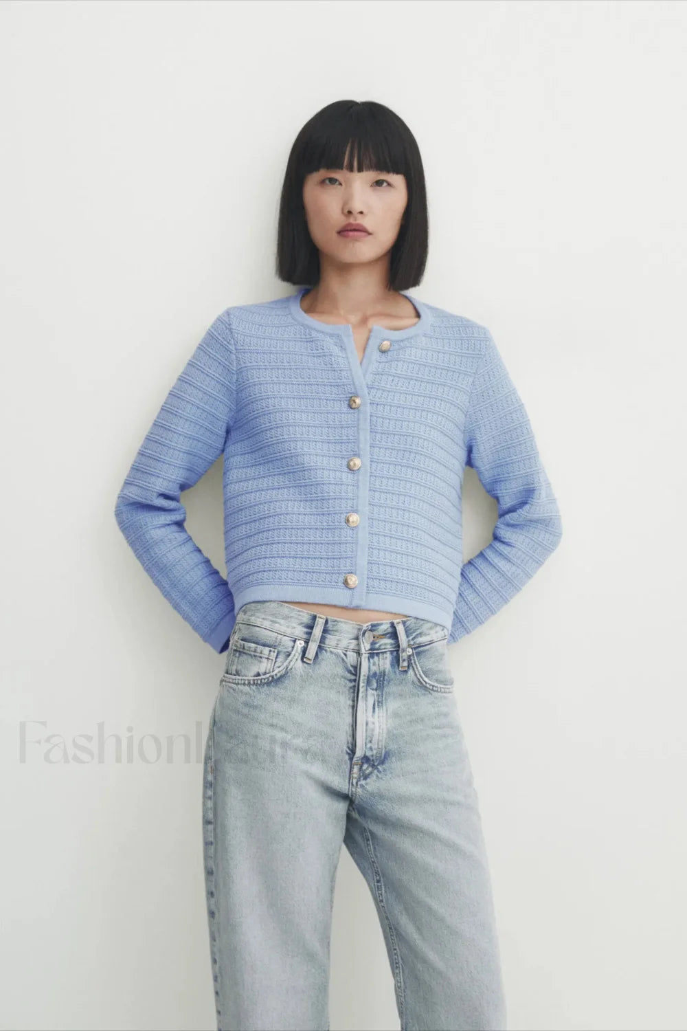 Gold Button Textured Knit Cardigan Main image